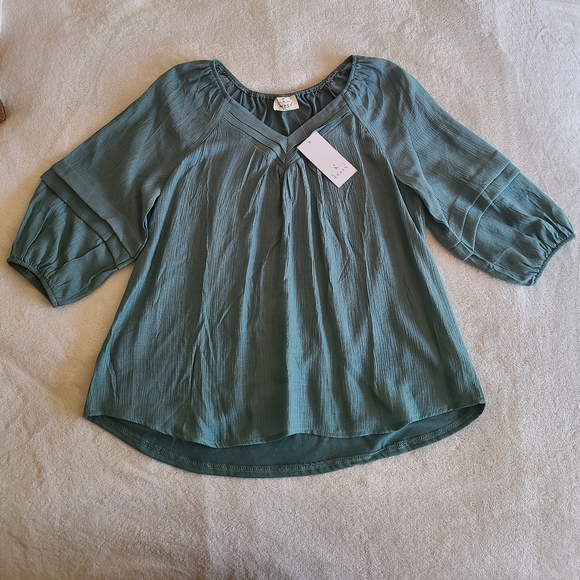 NWT Ember Teal Blouse 3/4 Sleeve Size L - Picture 1 of 5
